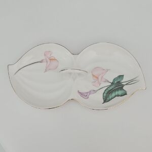 Vintage Yamaji Elegant White Floral Porcelain Divided Trinket Bin Bon Dish